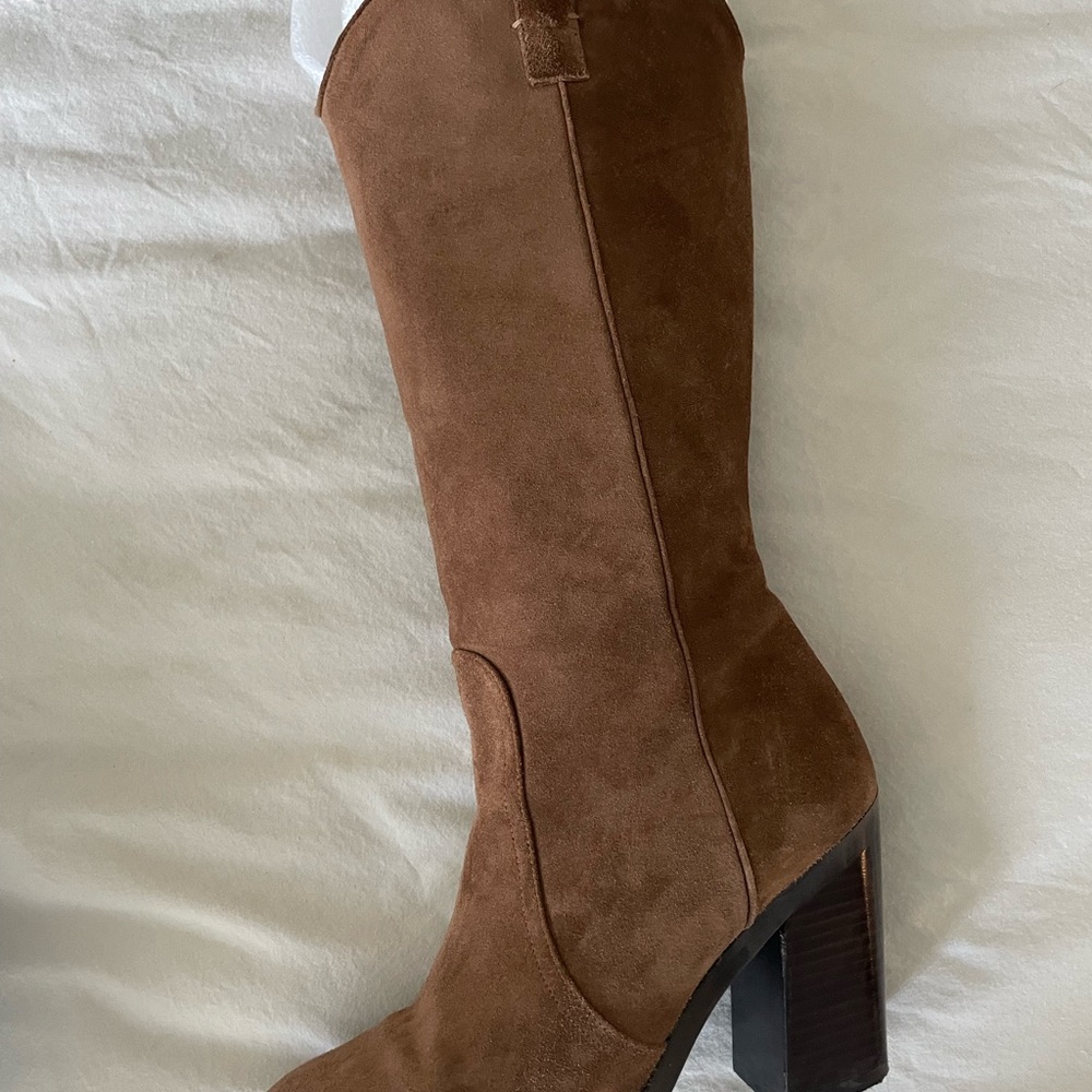 Stuart Weitzman Brown Suede Mid-Calf Heeled Boots - Picture 8 of 12